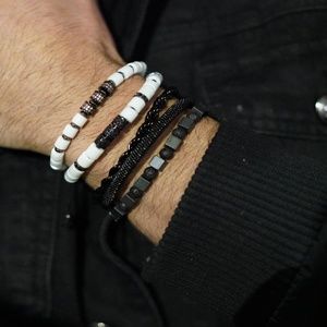 Mens Beaded Bangle White and Black Beads